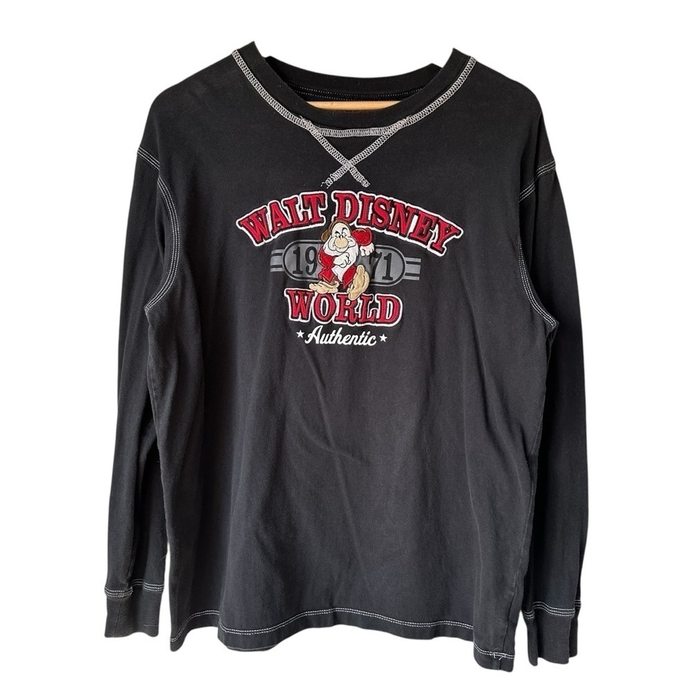 Disney Grumpy Vintage Men's Long Sleeve Jersey Knit T-Shirt, Black, Large